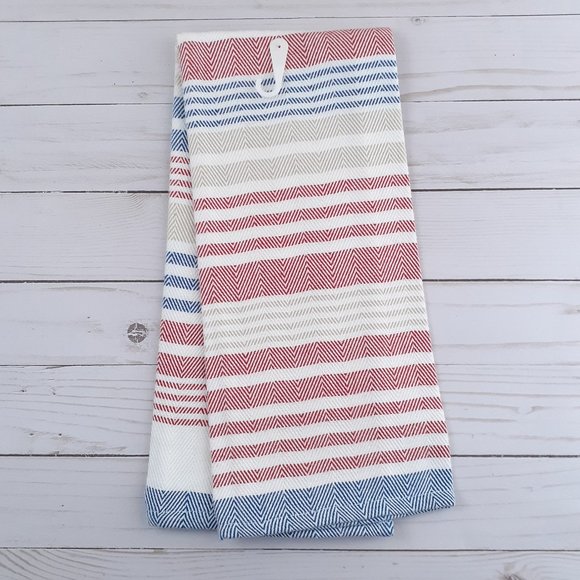 Woven Kitchen Towel Striped Red Blue Beige - Picture 3 of 3